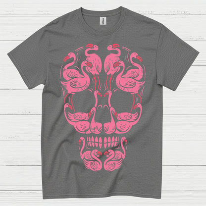 Pink Flamingo Skull Art Graphic T Shirt