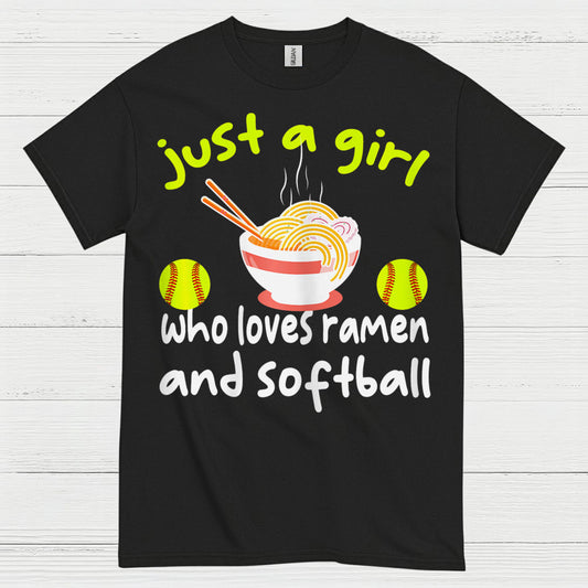 Just A Girl Who Loves Ramen And Softball T Shirt