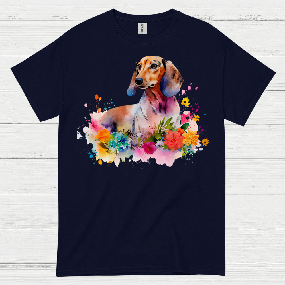 Colorful Watercolor Floral Dachshund Dog T Shirt