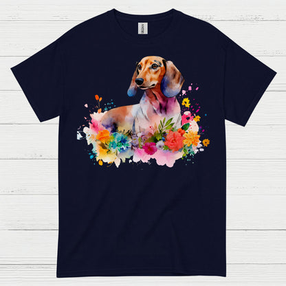 Colorful Watercolor Floral Dachshund Dog T Shirt