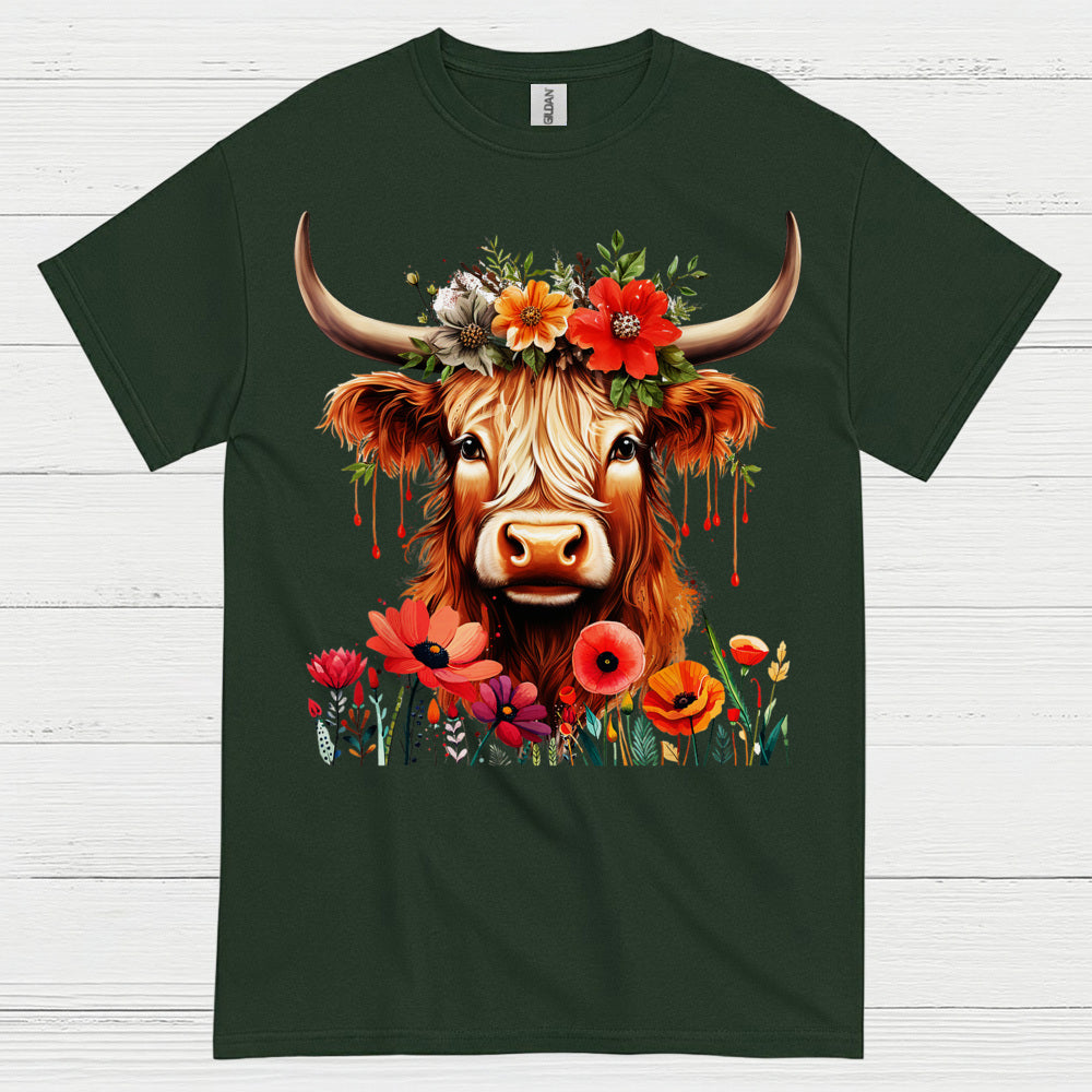 Floral Boho Cow T Shirt