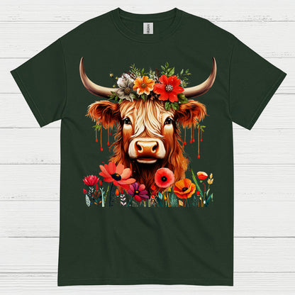 Floral Boho Cow T Shirt