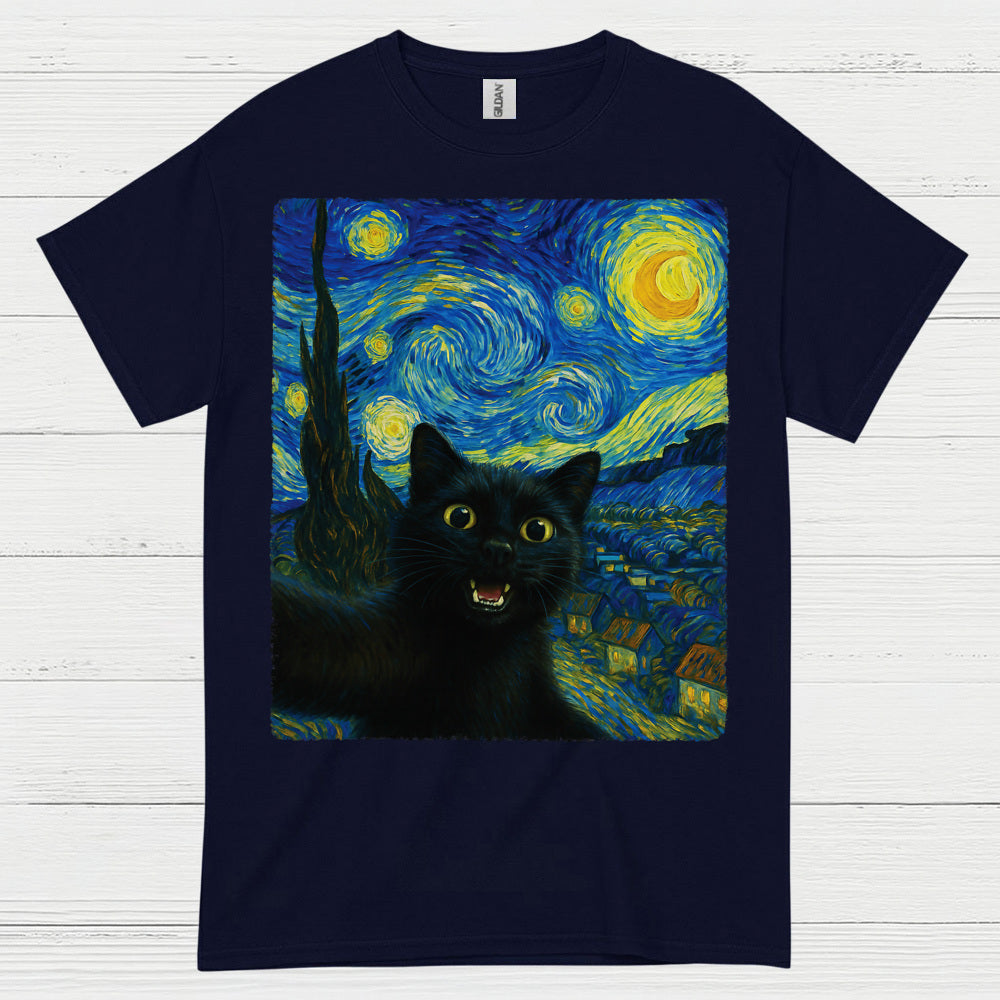 Playful Black Cat Art T Shirt