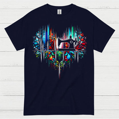 Sewing Machine Heartbeat Floral T Shirt
