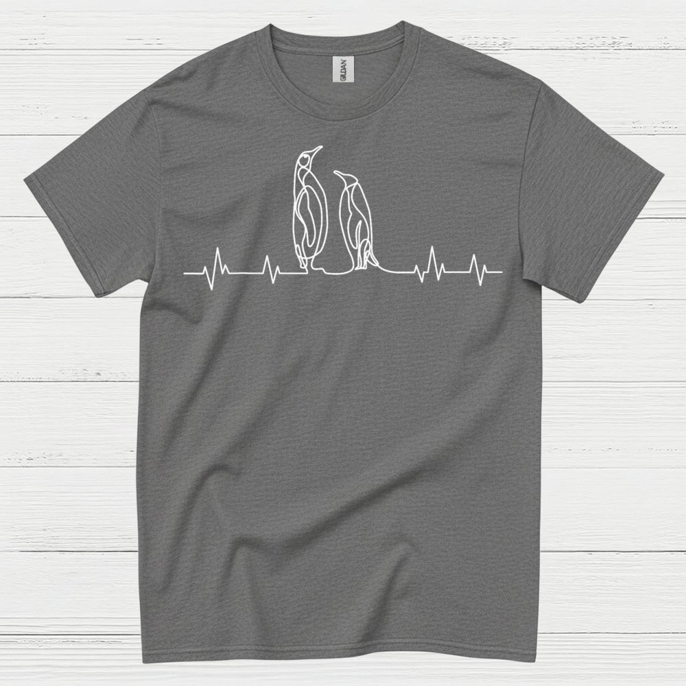 Minimal Penguin Heartbeat Line Art T Shirt