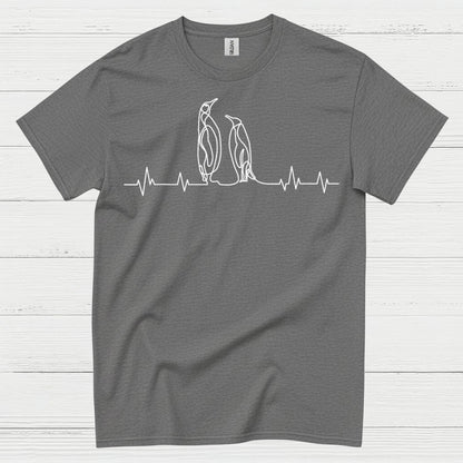 Minimal Penguin Heartbeat Line Art T Shirt