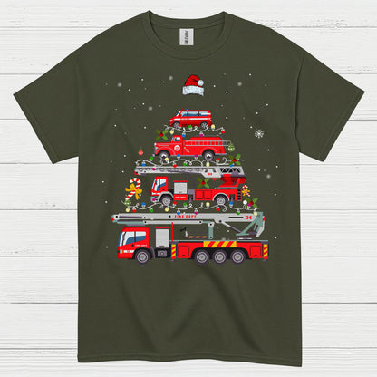 Fire Truck Christmas Tree Stacked Engines T Shirt