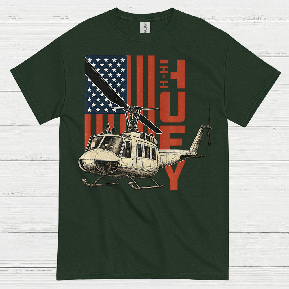 UH-1 Huey American Flag Military T Shirt