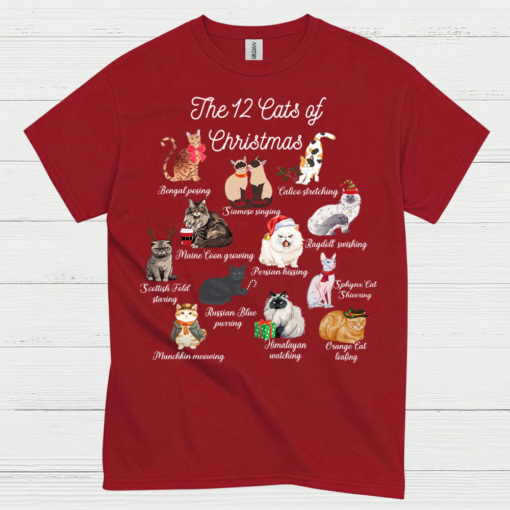 12 Cats of Christmas Cat Holiday T Shirt