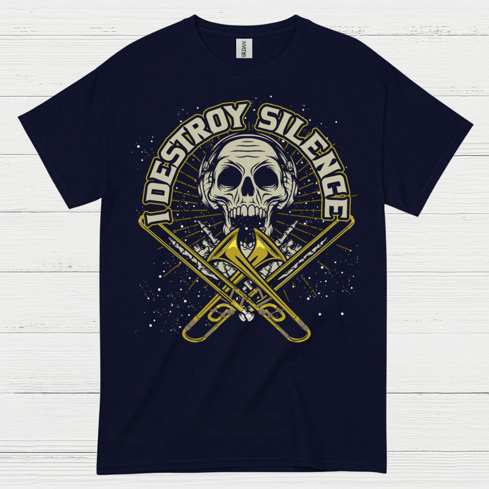 Destroy Silence Trombone Skull T Shirt