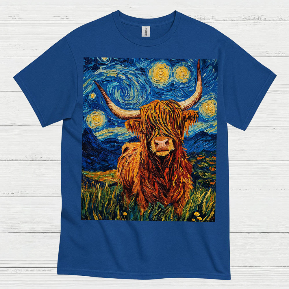 Highland Cow Starry Night Art T Shirt
