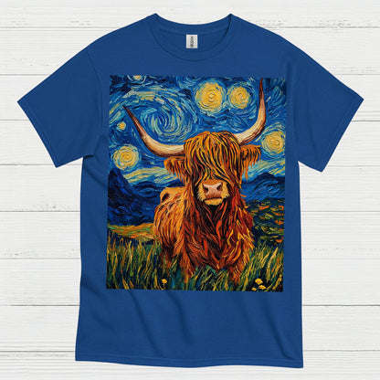 Highland Cow Starry Night Art T Shirt