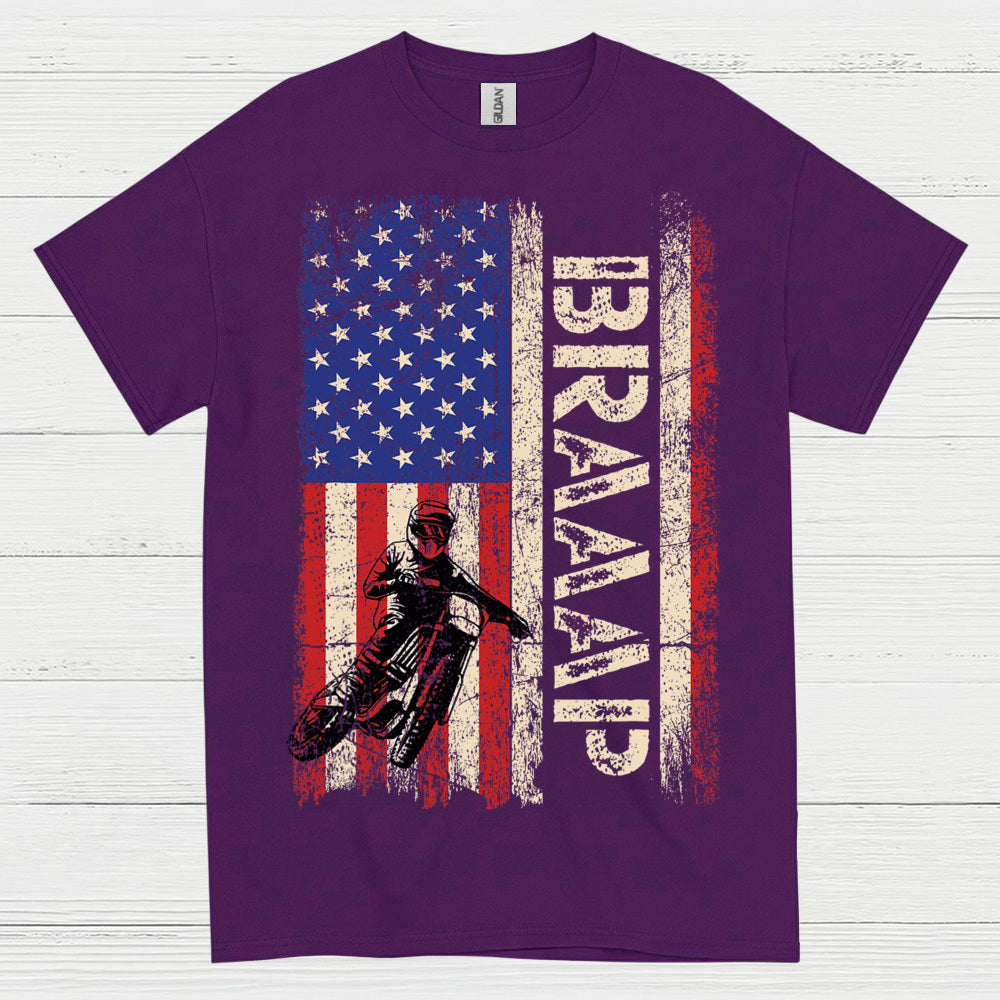 Just Braaap American Motocross Flag T Shirt