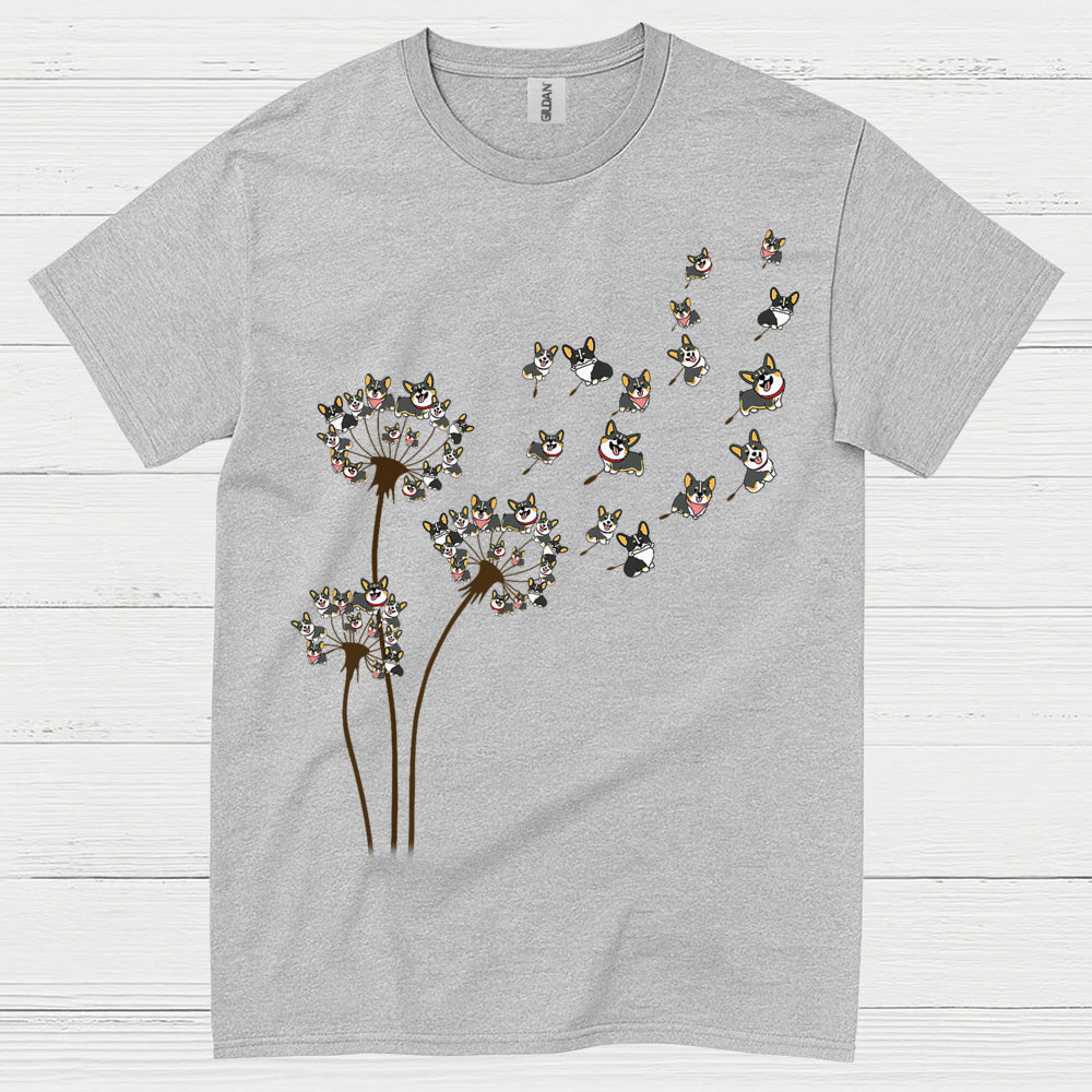 Corgi Dandelion Whimsical Art T Shirt