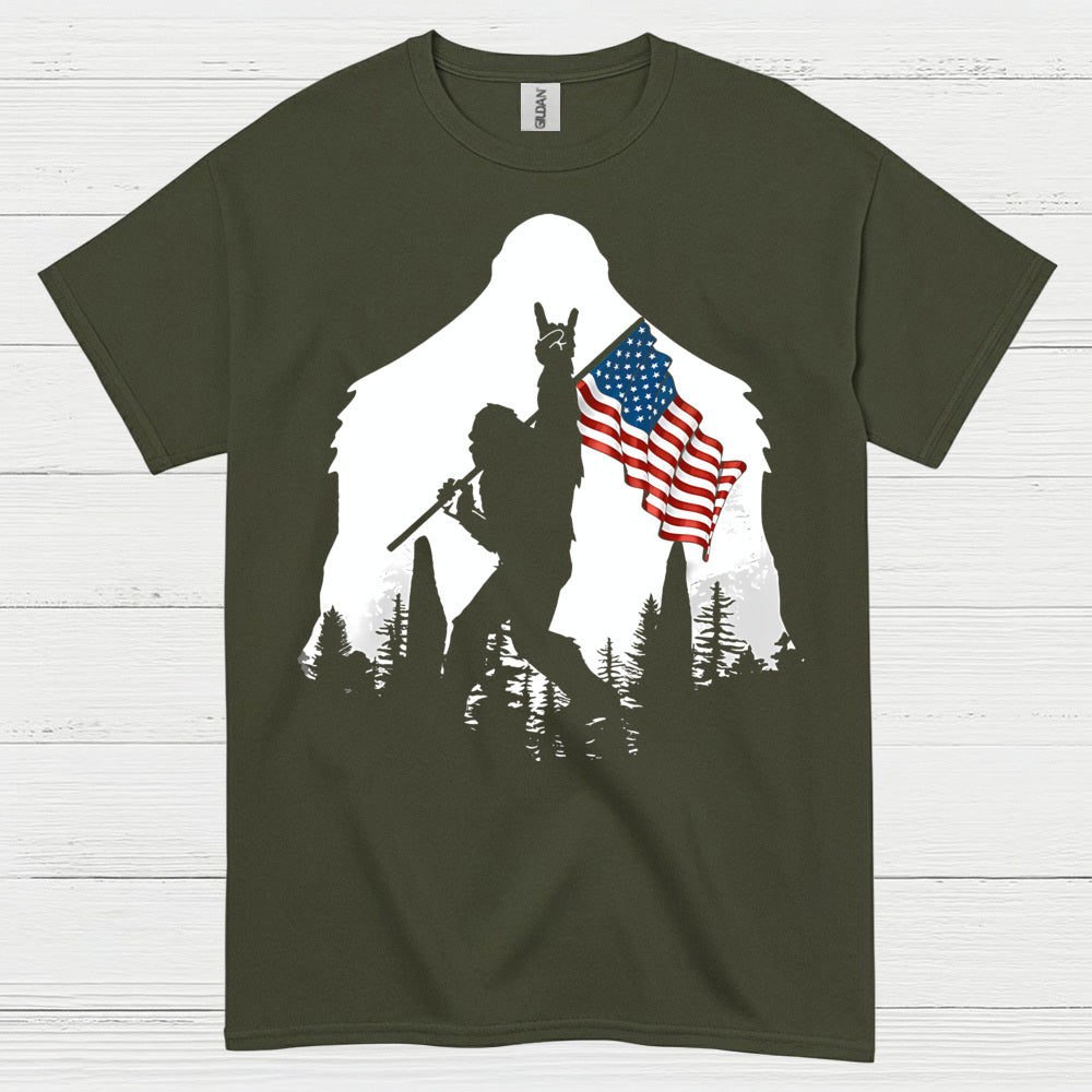 Patriotic Bigfoot American Flag T Shirt