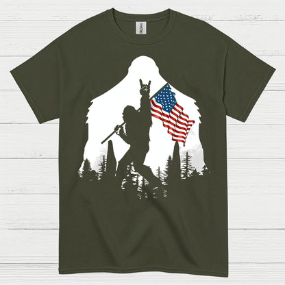 Patriotic Bigfoot American Flag T Shirt