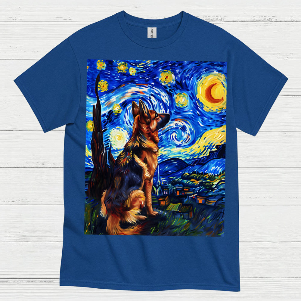 German Shepherd Starry Night Art T Shirt