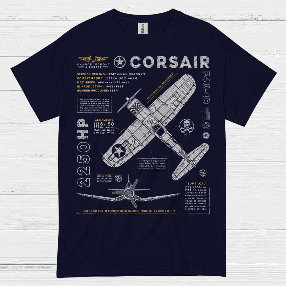 F4U Corsair Blueprint Aviation T Shirt