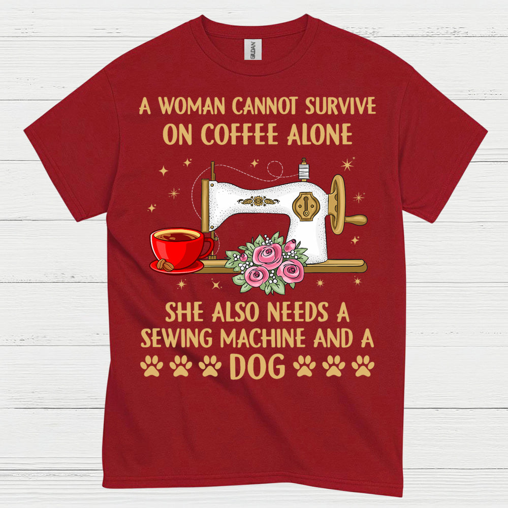 Sewing Machine Coffee Dog Humor T Shirt