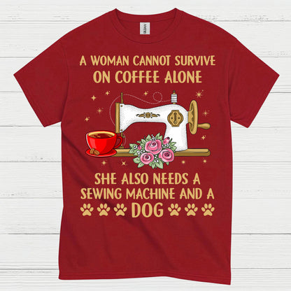 Sewing Machine Coffee Dog Humor T Shirt