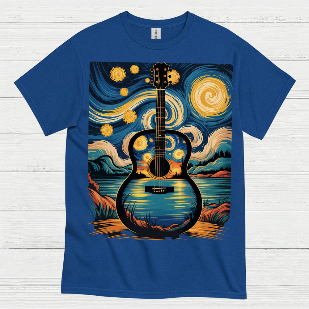 Guitar Starry Night Art T Shirt