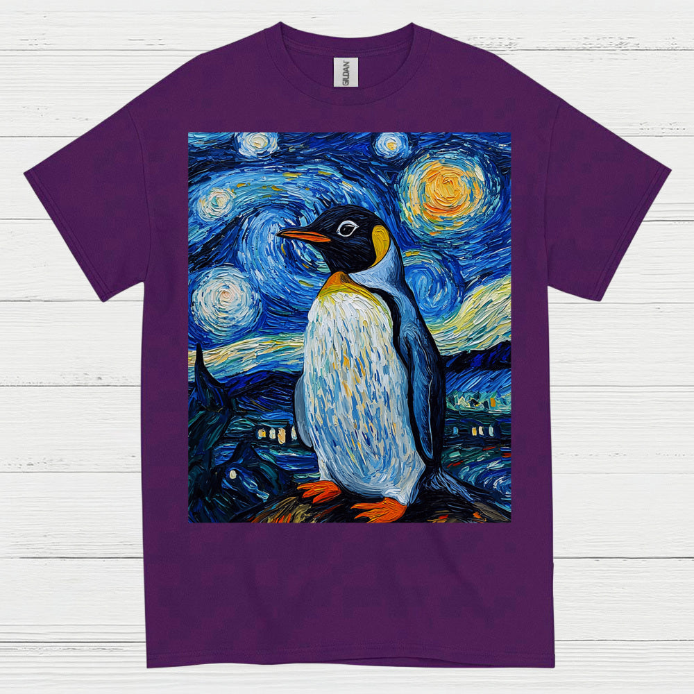 Penguin Starry Night Art Graphic T Shirt
