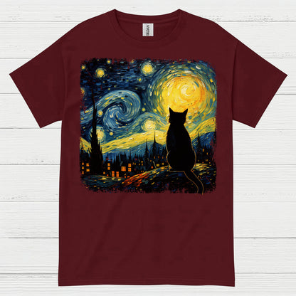 Lonely Cat Starry Night Art T Shirt