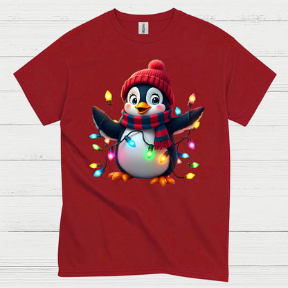 Cute Christmas Penguin Lights Graphic T Shirt