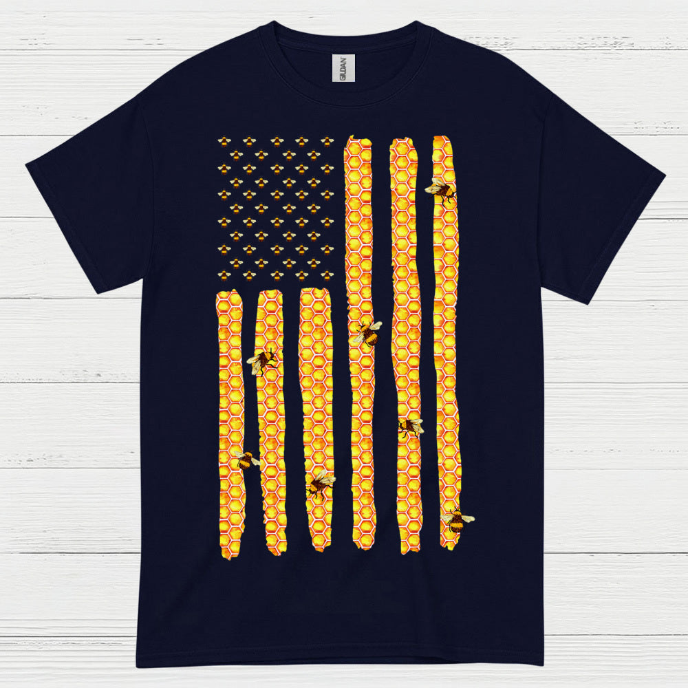 Honeycomb American Flag Bee Lover T Shirt