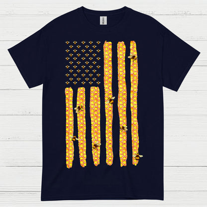 Honeycomb American Flag Bee Lover T Shirt