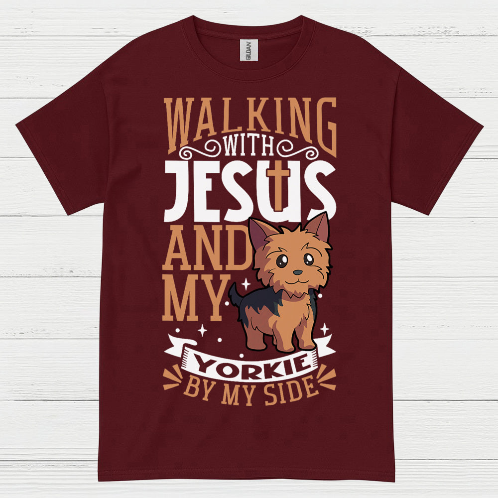 Walking With Jesus And My Yorkie T Shirt