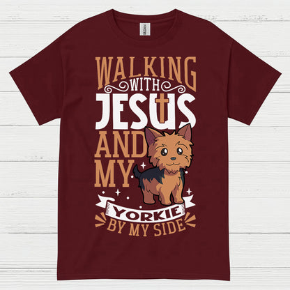 Walking With Jesus And My Yorkie T Shirt