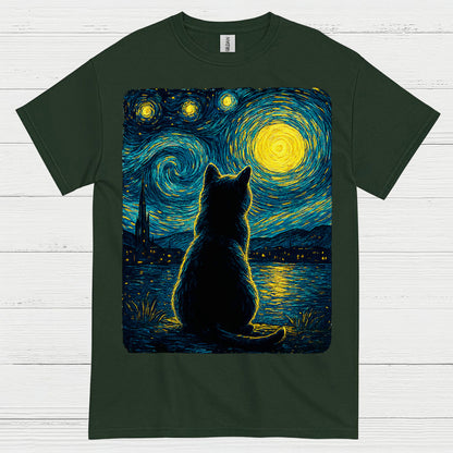 Silent Cat Starry Night Art T Shirt
