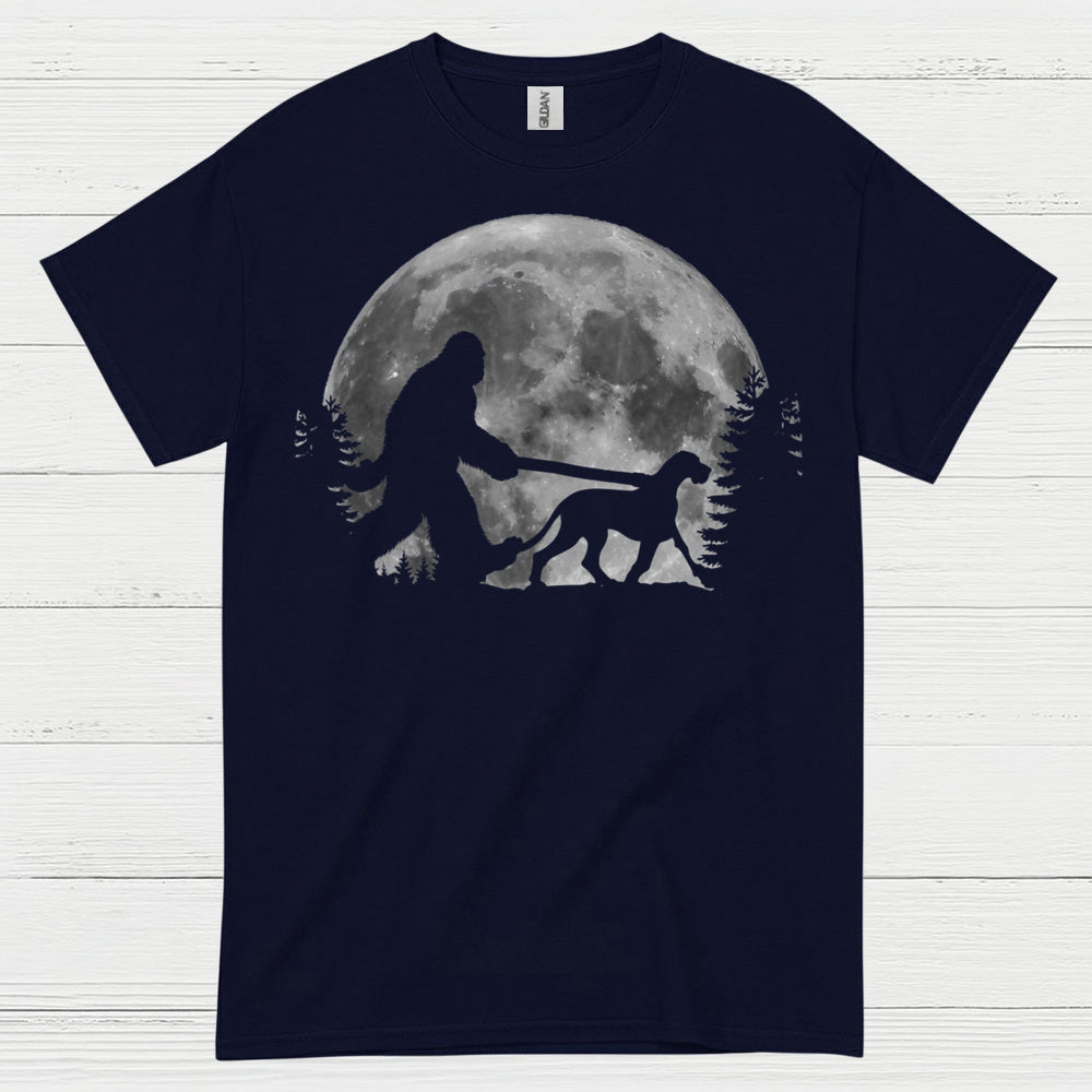 Bigfoot Walking Dog Moon T Shirt