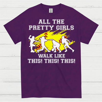 Pretty Girls Softball Walk Style T Shirt