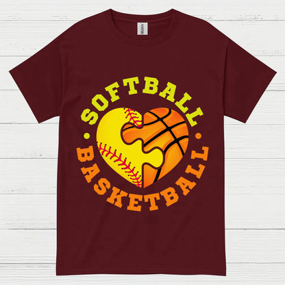 Softball Basketball Heart Puzzle T Shirt