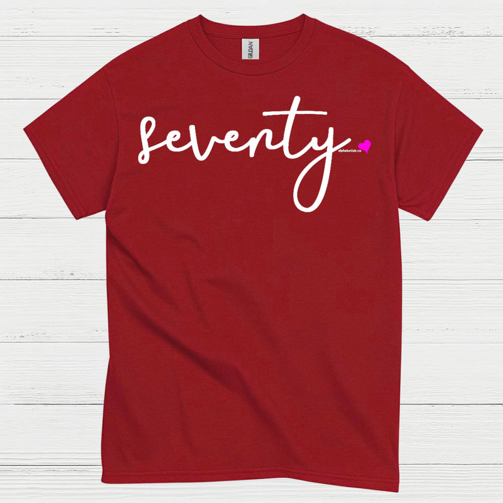 Seventy Minimal Script Birthday T Shirt