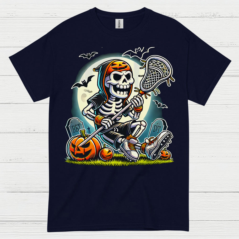Halloween Skeleton Lacrosse Player T Shirt