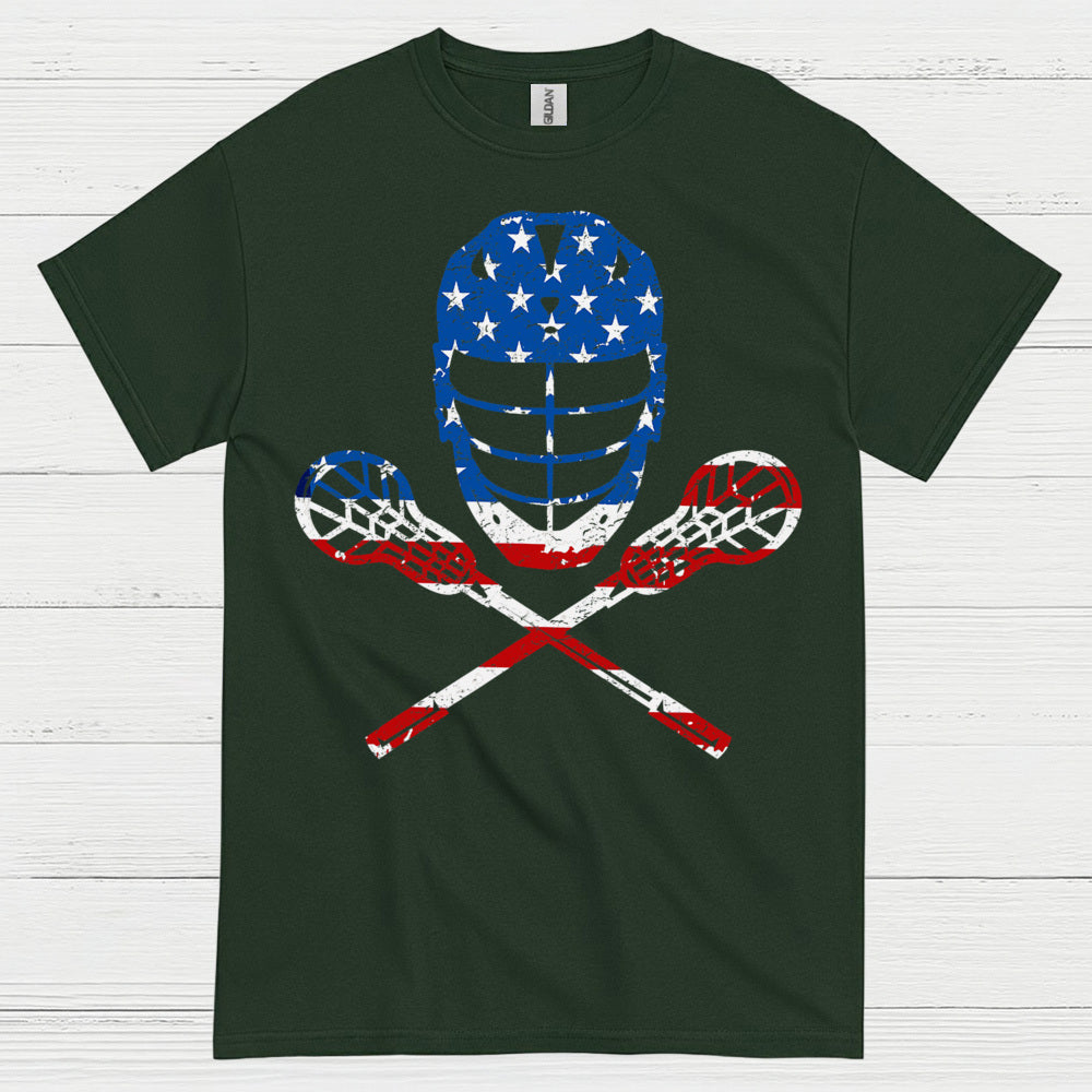 American Flag Lacrosse Goalie Skull T Shirt