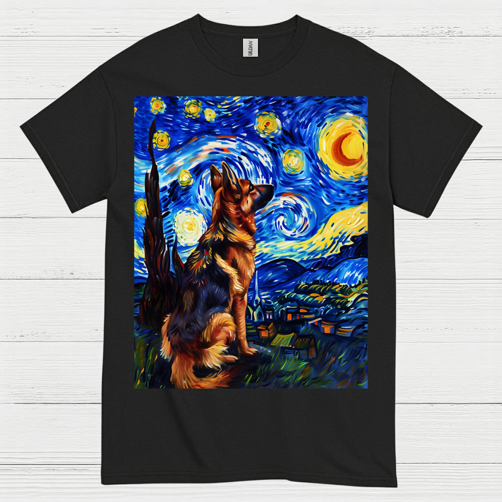 German Shepherd Starry Night Art T Shirt