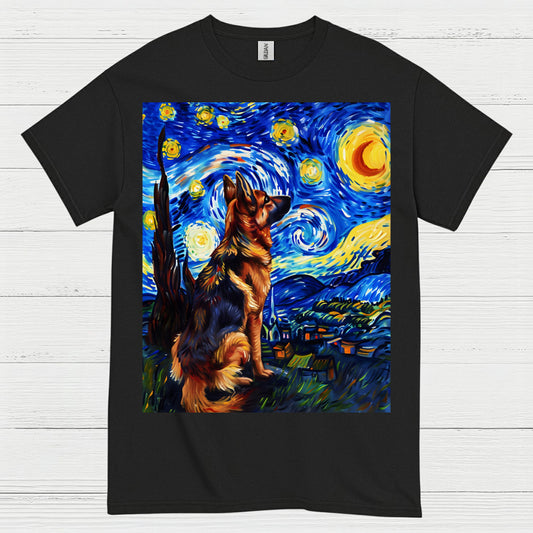 German Shepherd Starry Night Art T Shirt