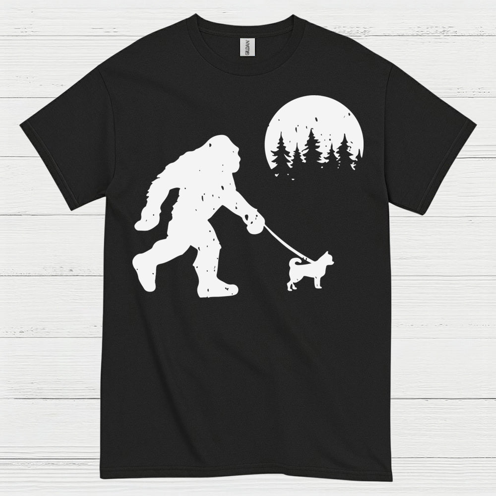 Bigfoot Walking Dog Silhouette T Shirt