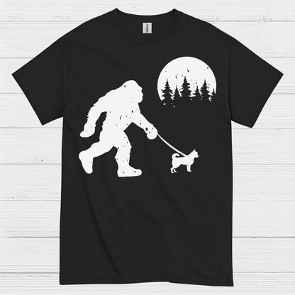 Bigfoot Walking Dog Silhouette T Shirt
