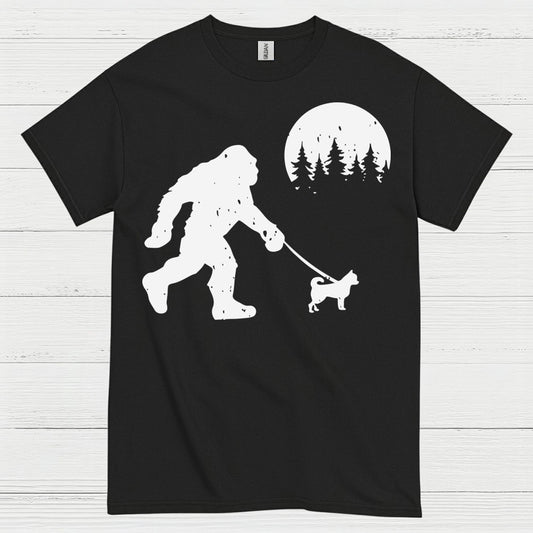 Bigfoot Walking Dog Silhouette T Shirt