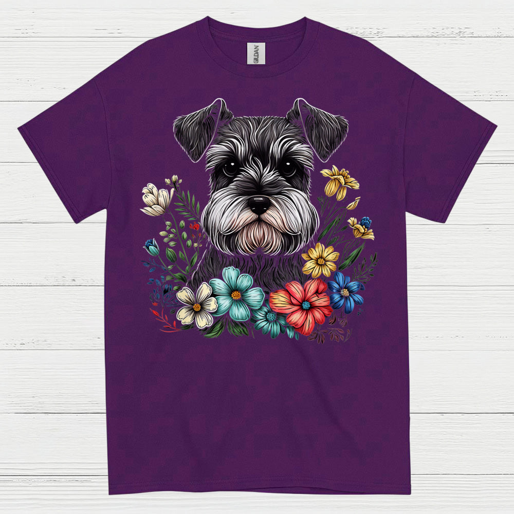 Floral Schnauzer Dog Art Lover T Shirt