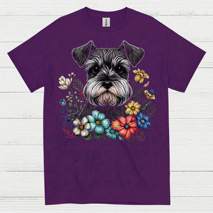 Floral Schnauzer Dog Art Lover T Shirt