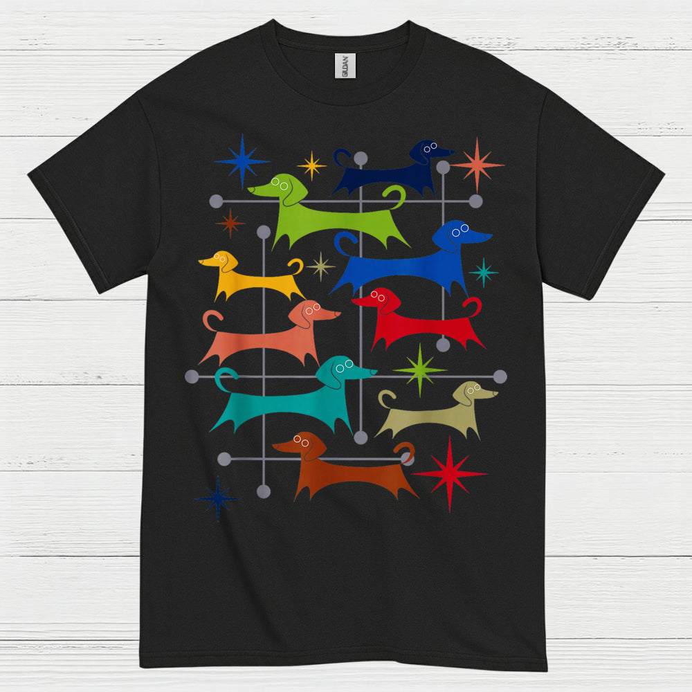 Retro Dachshund Pattern Graphic T Shirt