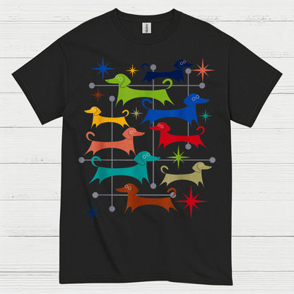 Retro Dachshund Pattern Graphic T Shirt