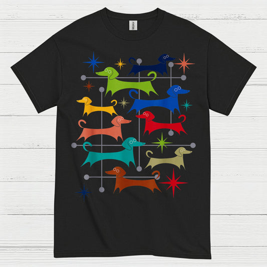 Retro Dachshund Pattern Graphic T Shirt