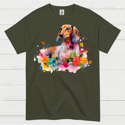 Colorful Watercolor Floral Dachshund Dog T Shirt